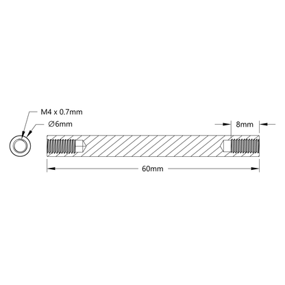 1501 Series M4 x 0.7mm Standoff (6mm OD, 60mm Length) - 4 Pack