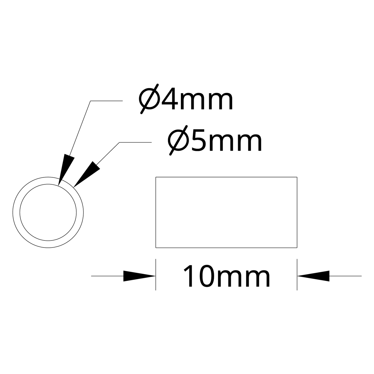 1502 Series 4mm ID Spacer (5mm OD, 10mm Length) - 4 Pack