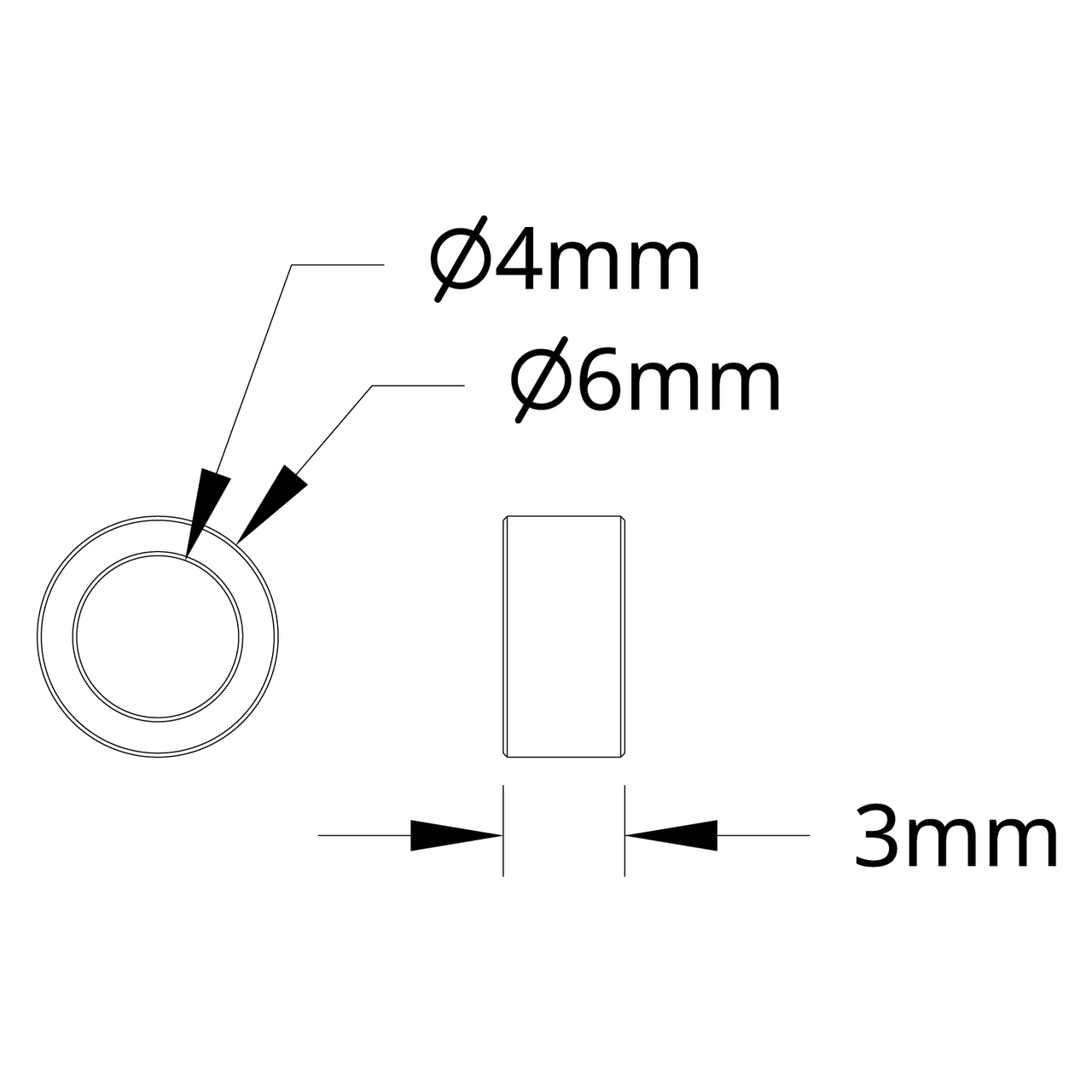 1502 Series 4mm ID Spacer (6mm OD, 3mm Length) - 4 Pack