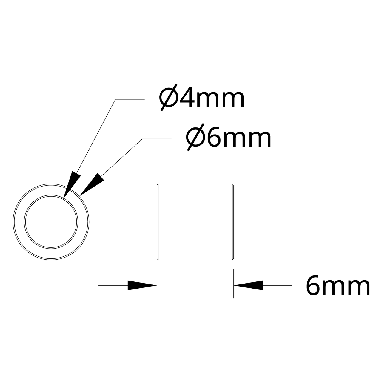 1502 Series 4mm ID Spacer (6mm OD, 6mm Length) - 4 Pack