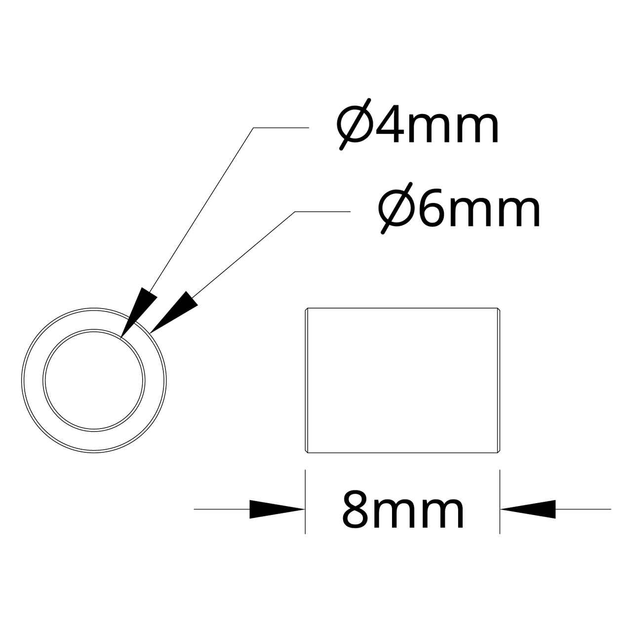 1502 Series 4mm ID Spacer (6mm OD, 8mm Length) - 4 Pack