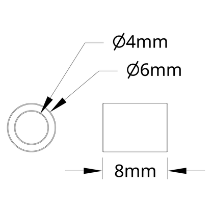 1502 Series 4mm ID Spacer (6mm OD, 8mm Length) - 4 Pack