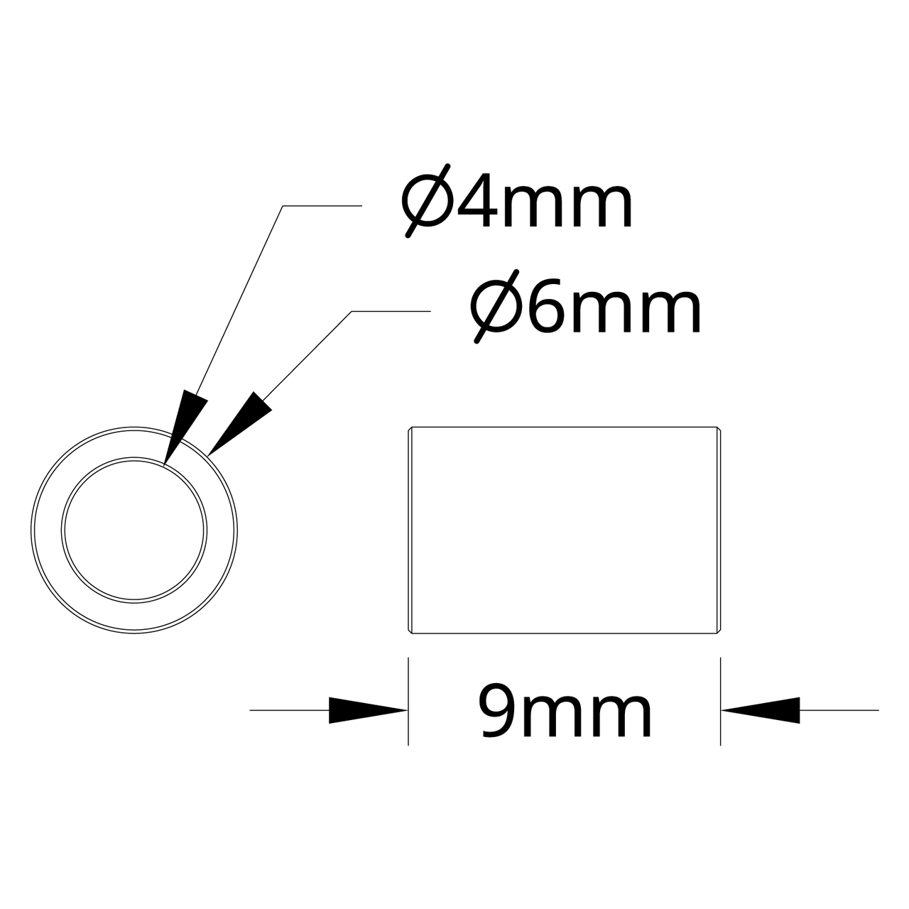 1502 Series 4mm ID Spacer (6mm OD, 9mm Length) - 4 Pack