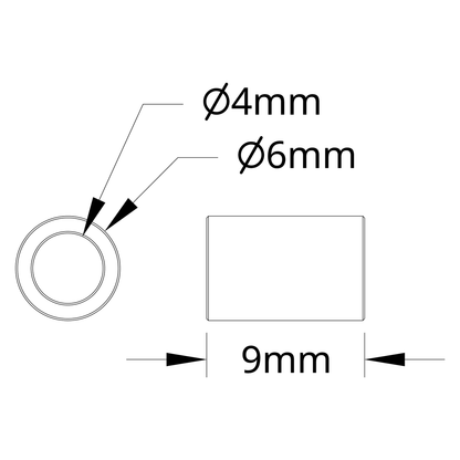 1502 Series 4mm ID Spacer (6mm OD, 9mm Length) - 4 Pack