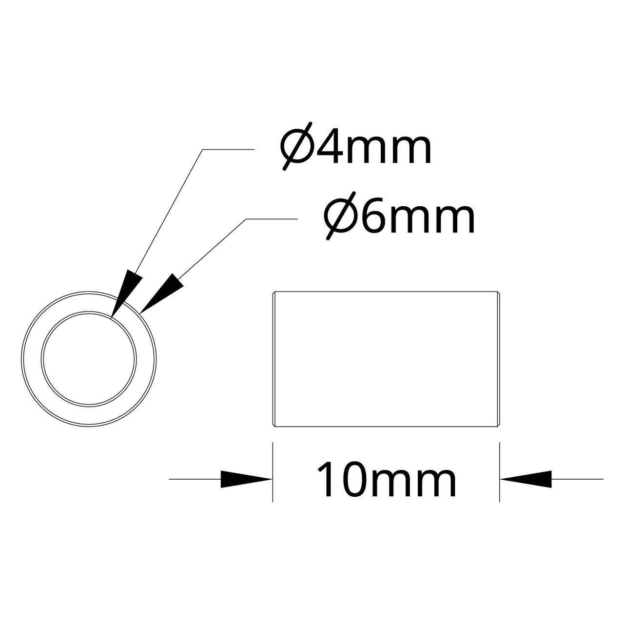 1502 Series 4mm ID Spacer (6mm OD, 10mm Length) - 4 Pack