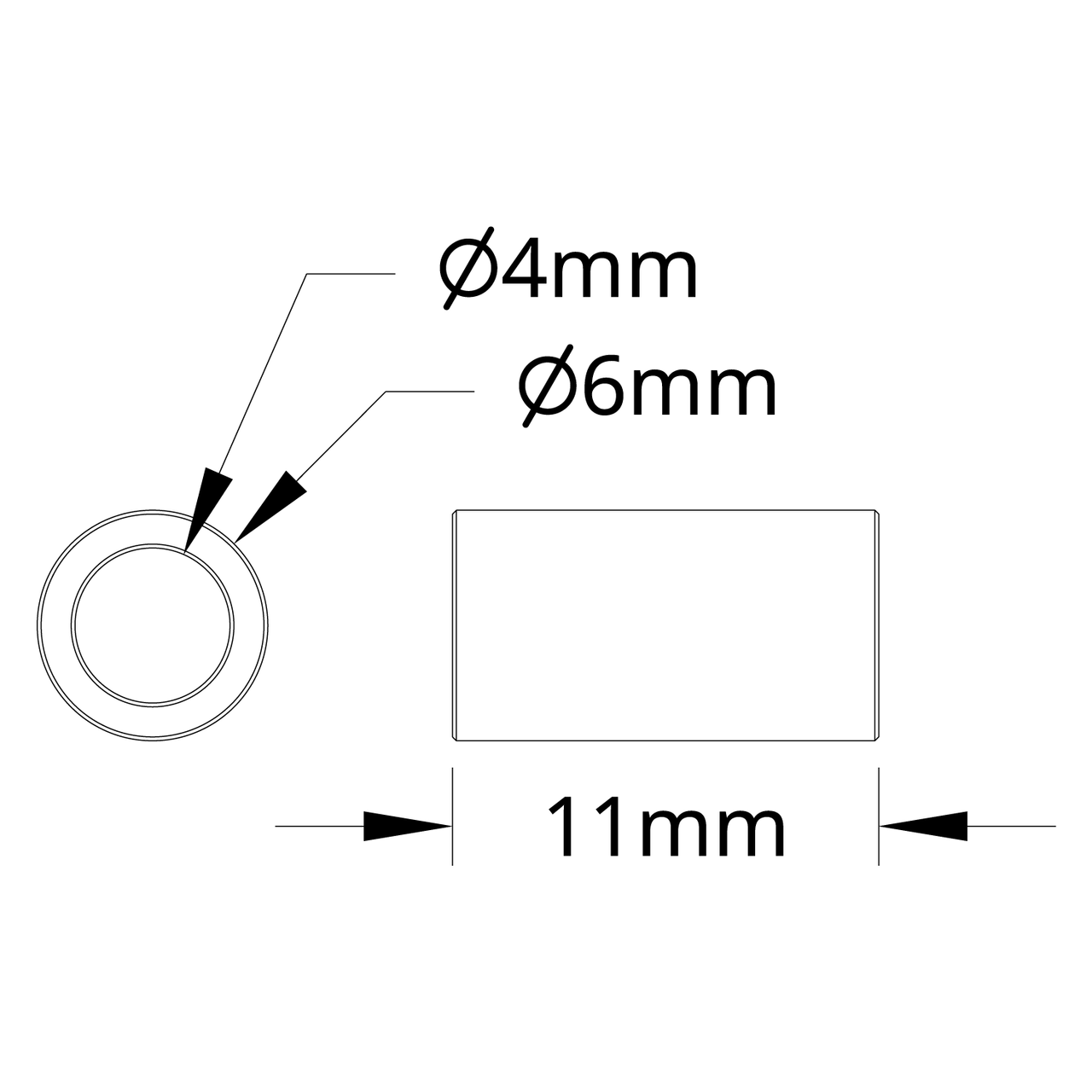 1502 Series 4mm ID Spacer (6mm OD, 11mm Length) - 4 Pack