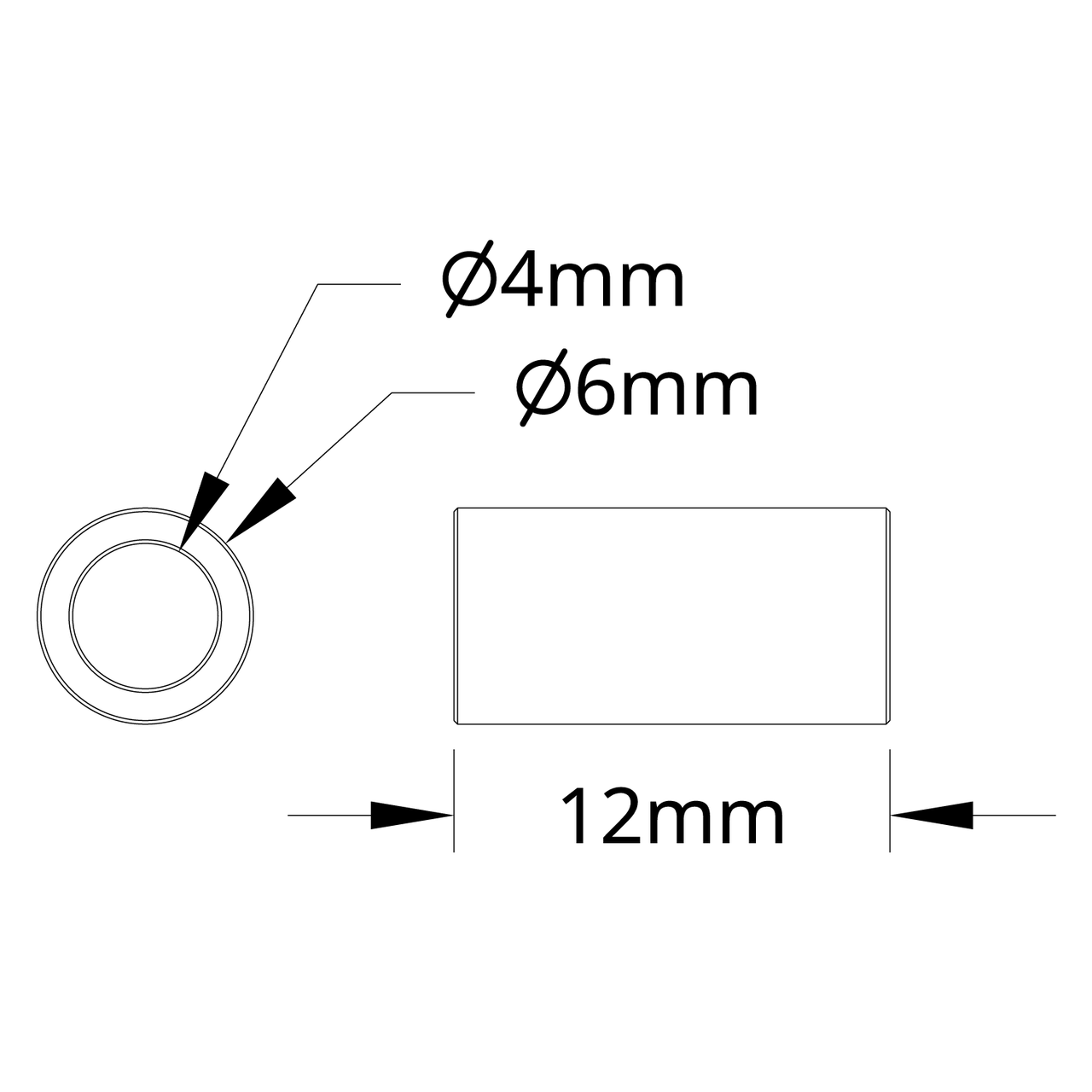 1502 Series 4mm ID Spacer (6mm OD, 12mm Length) - 4 Pack