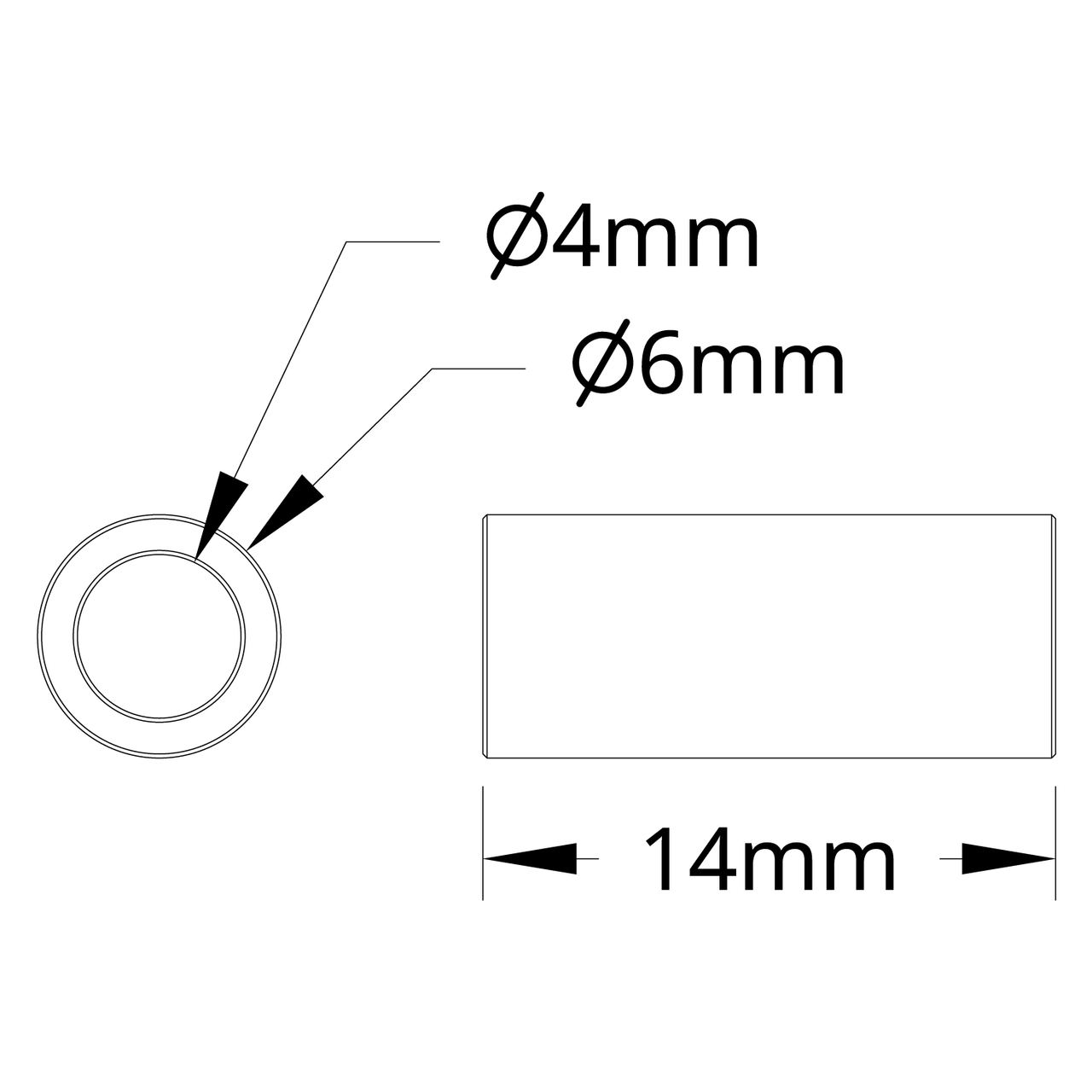 1502 Series 4mm ID Spacer (6mm OD, 14mm Length) - 4 Pack