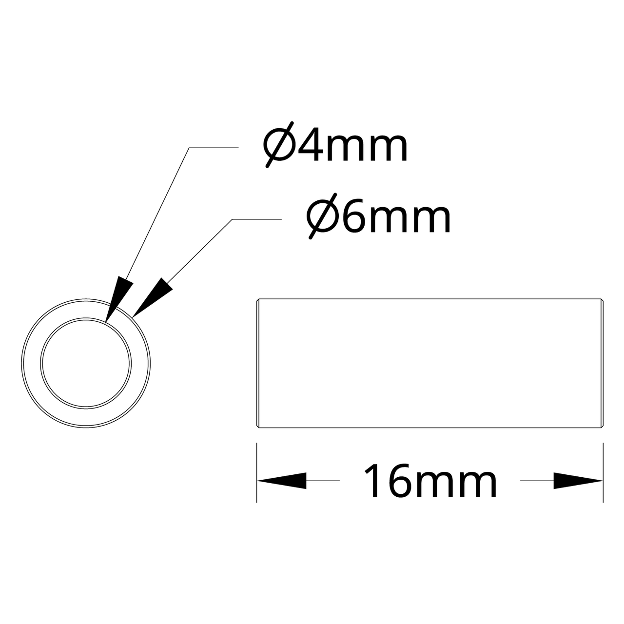 1502 Series 4mm ID Spacer (6mm OD, 16mm Length) - 4 Pack