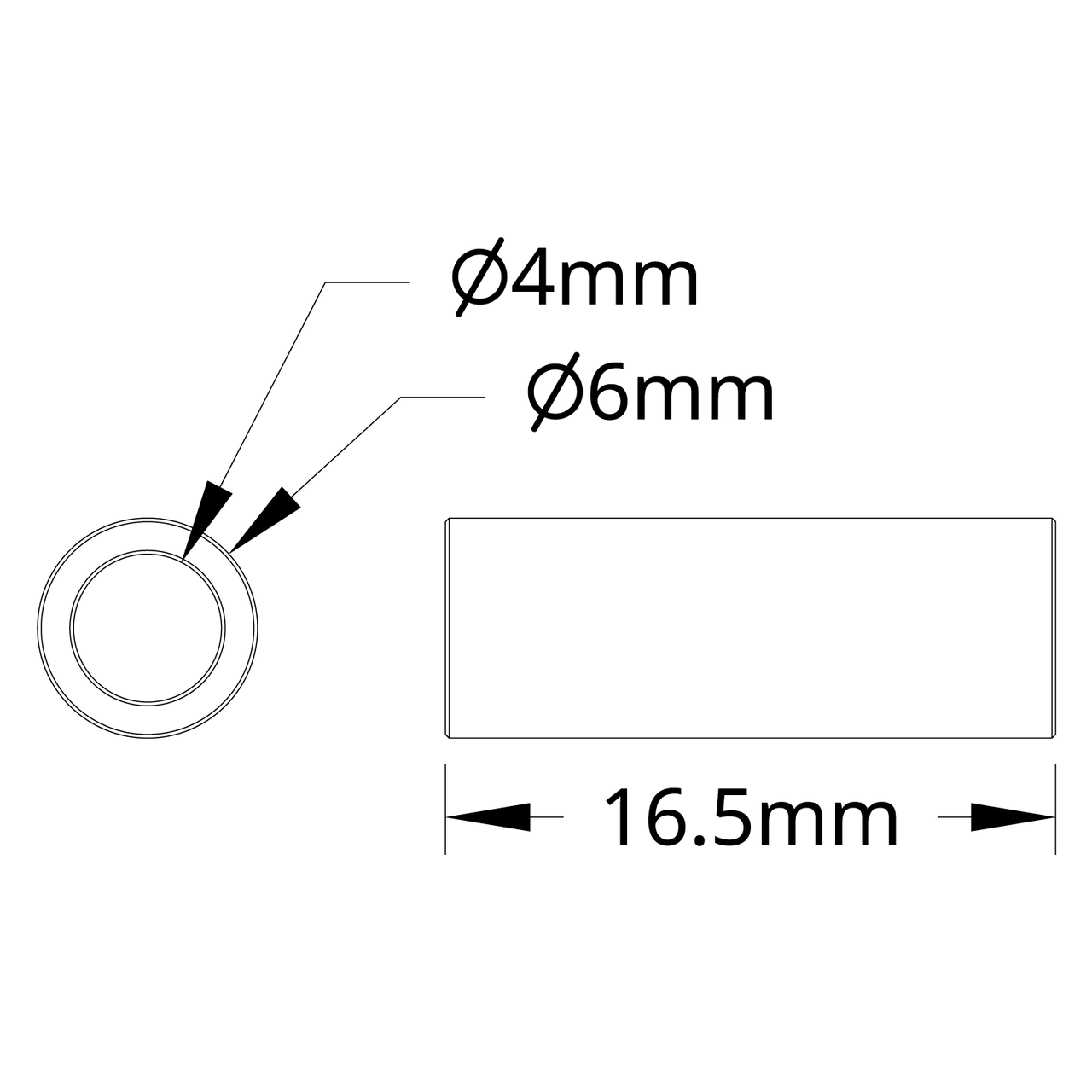 1502 Series 4mm ID Spacer (6mm OD, 16.5mm Length) - 4 Pack