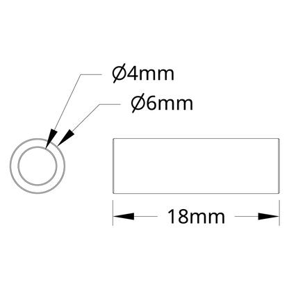 1502 Series 4mm ID Spacer (6mm OD, 18mm Length) - 4 Pack