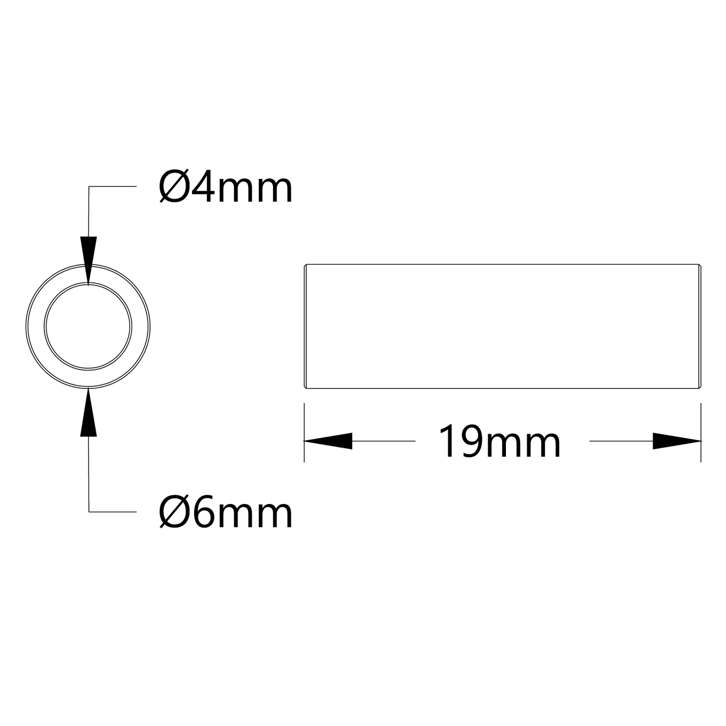 1502 Series 4mm ID Spacer (6mm OD, 19mm Length) - 4 Pack