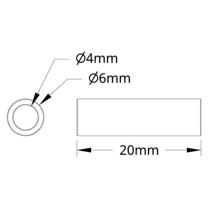 1502 Series 4mm ID Spacer (6mm OD, 20mm Length) - 4 Pack