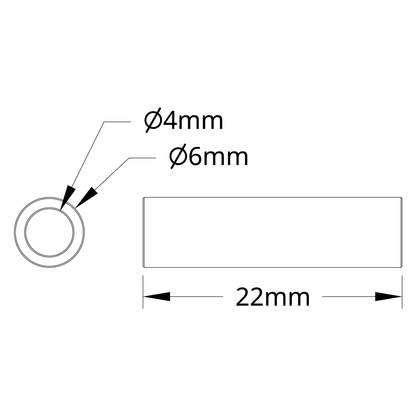 1502 Series 4mm ID Spacer (6mm OD, 22mm Length) - 4 Pack