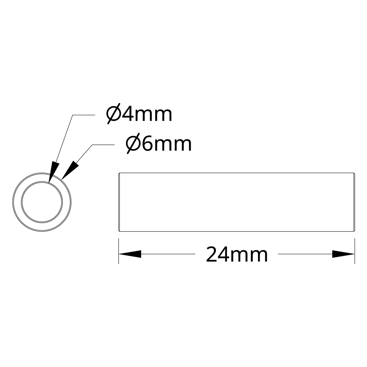 1502 Series 4mm ID Spacer (6mm OD, 24mm Length) - 4 Pack