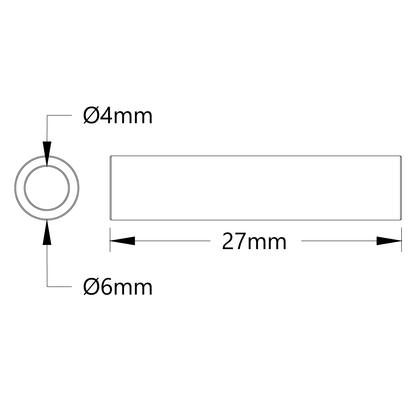 1502 Series 4mm ID Spacer (6mm OD, 27mm Length) - 4 Pack