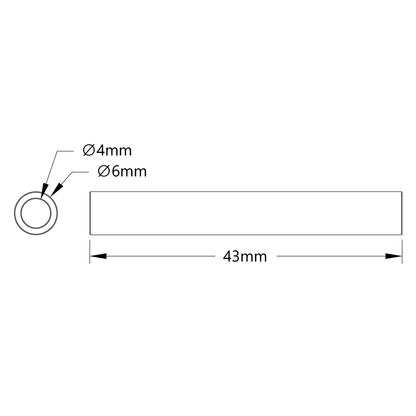 1502 Series 4mm ID Spacer (6mm OD, 43mm Length) - 4 Pack