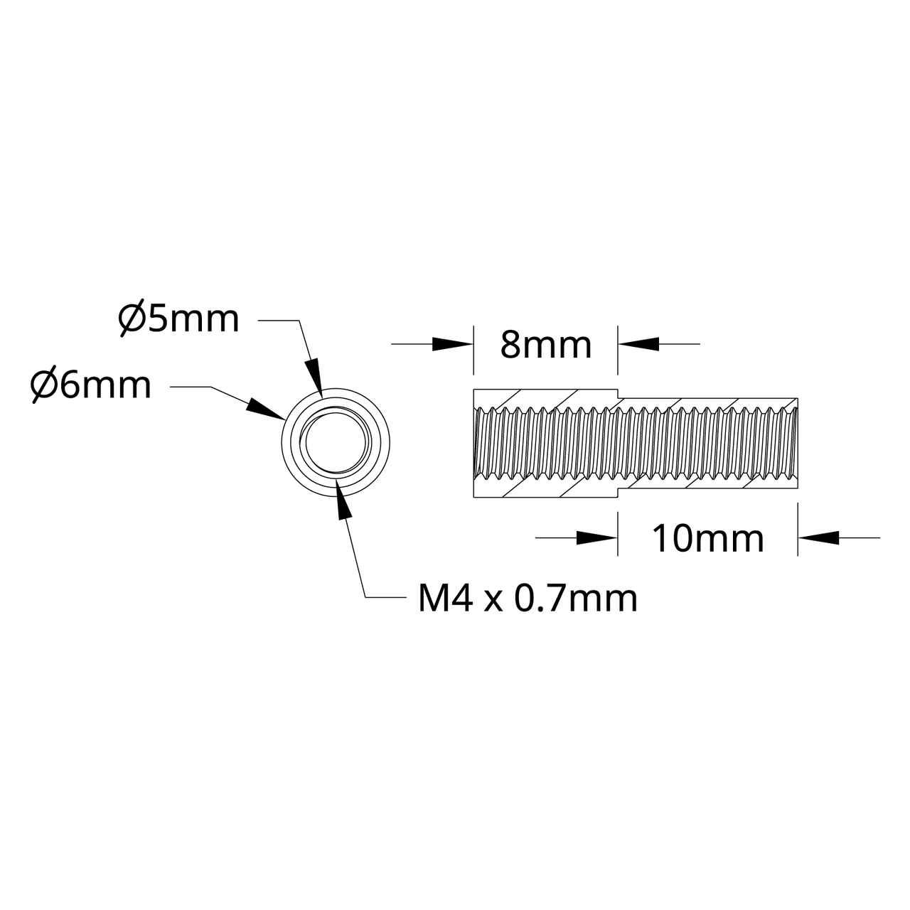 1503 Series M4 x 0.7mm Shoulder Standoff (5-6mm OD, 10-8mm Length) - 4 Pack