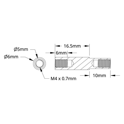 1503 Series M4 x 0.7mm Shoulder Standoff (5-6mm OD, 10-16.5mm Length) - 4 Pack