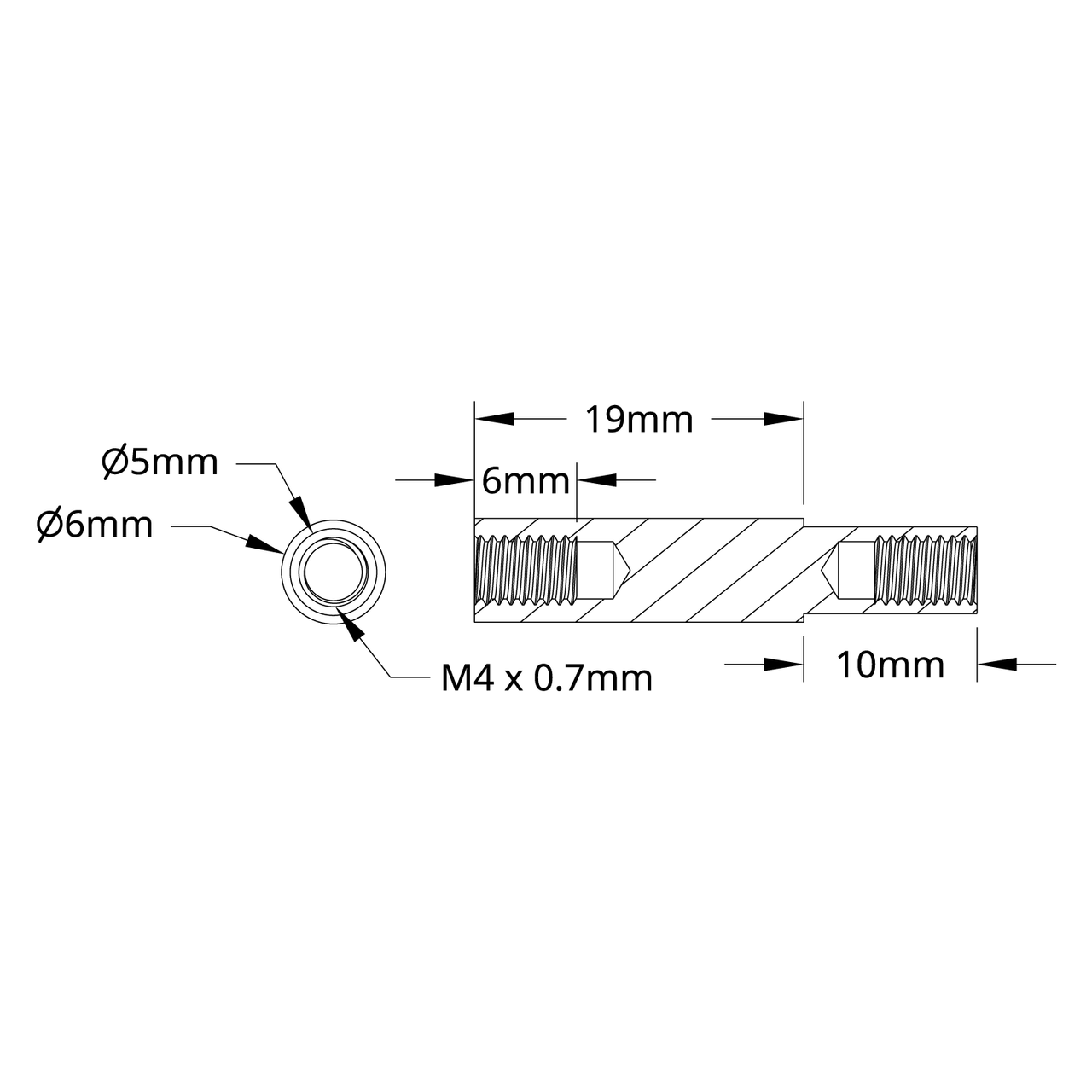 1503 Series M4 x 0.7mm Shoulder Standoff (5-6mm OD, 10-19mm Length) - 4 Pack