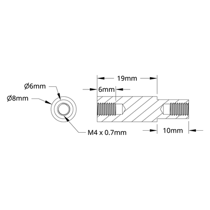 1503 Series M4 x 0.7mm Shoulder Standoff (6-8mm OD, 10-19mm Length) - 4 Pack