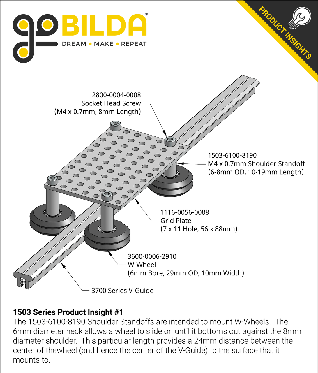 1503 Series M4 x 0.7mm Shoulder Standoff (6-8mm OD, 10-19mm Length) - 4 Pack