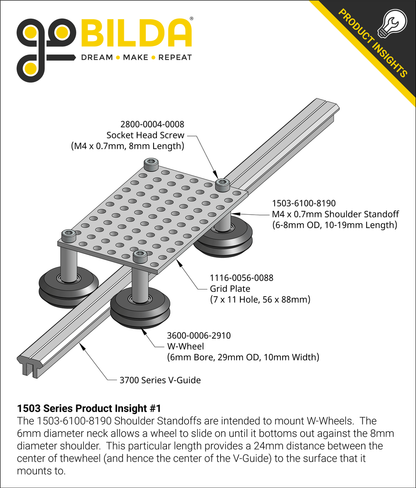 1503 Series M4 x 0.7mm Shoulder Standoff (6-8mm OD, 10-19mm Length) - 4 Pack