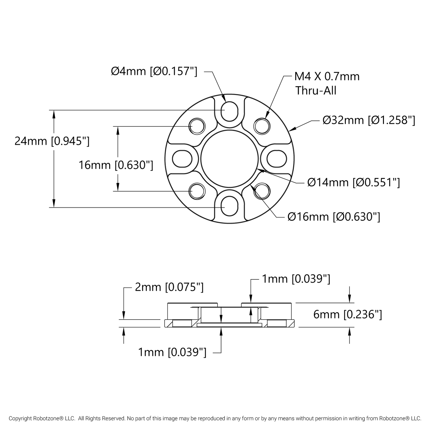 1505 Series 32mm OD Counterbored Pattern Spacer (6mm Length)