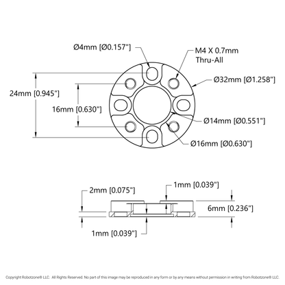 1505 Series 32mm OD Counterbored Pattern Spacer (6mm Length)