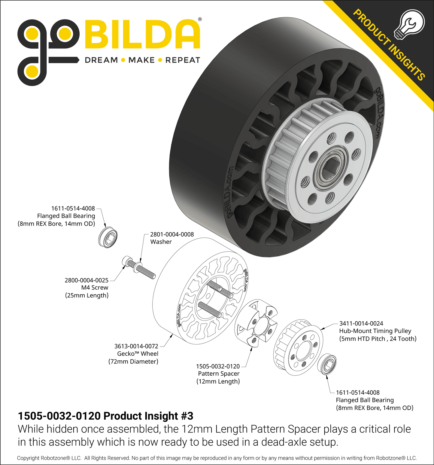 1505 Series 32mm OD Counterbored Pattern Spacer (12mm Length)