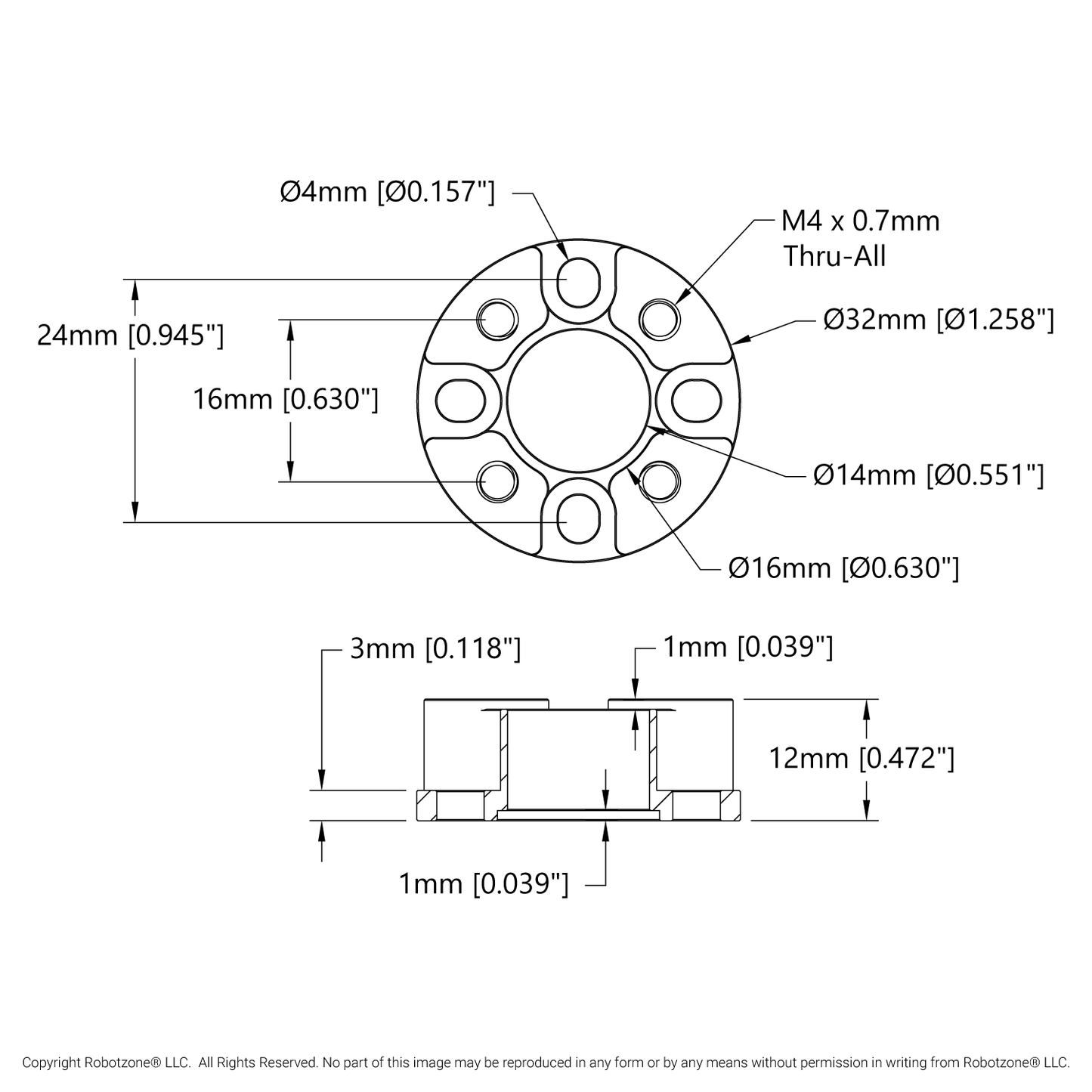 1505 Series 32mm OD Counterbored Pattern Spacer (12mm Length)