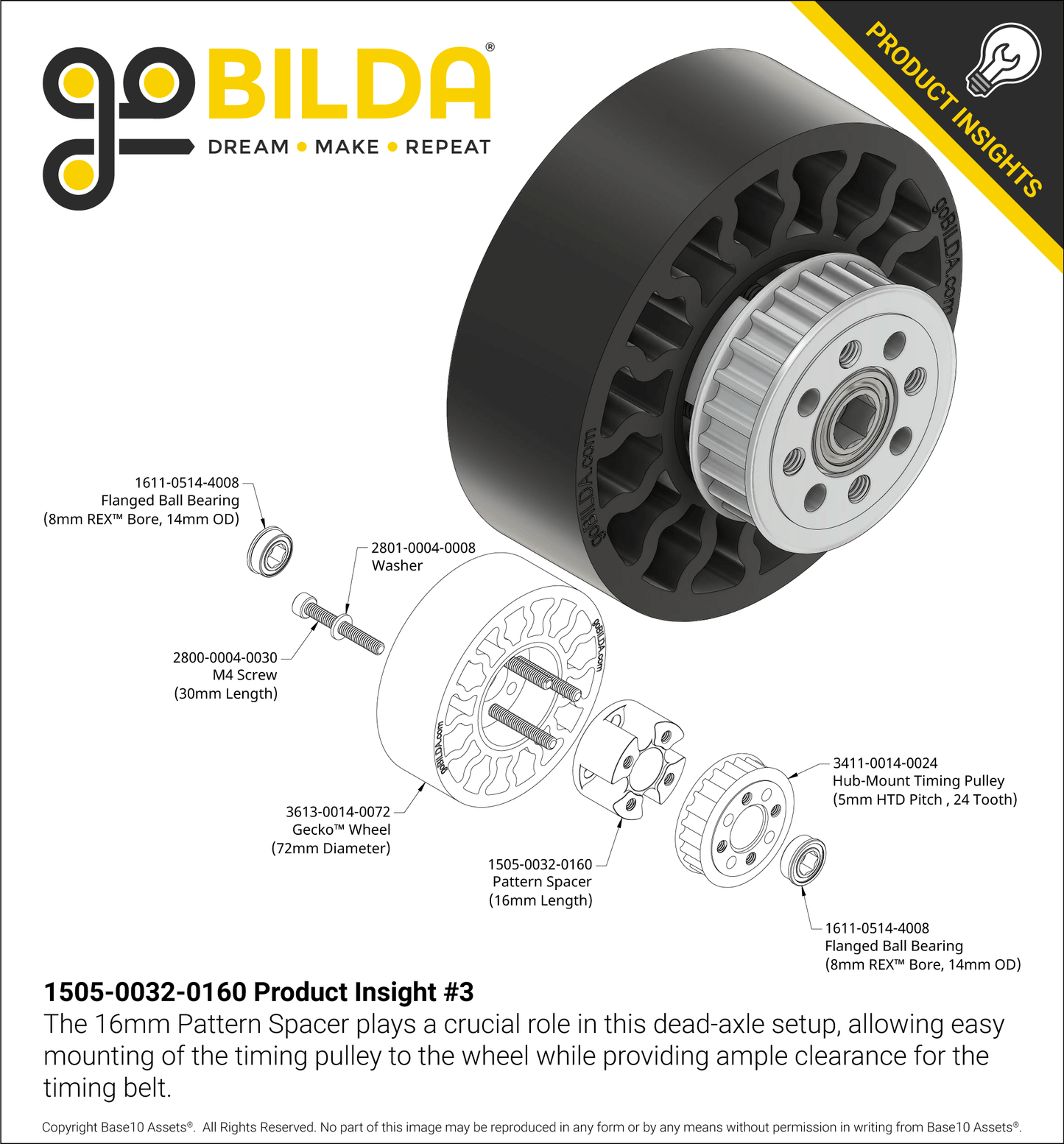 1505 Series 32mm OD Counterbored Pattern Spacer (16mm Length)