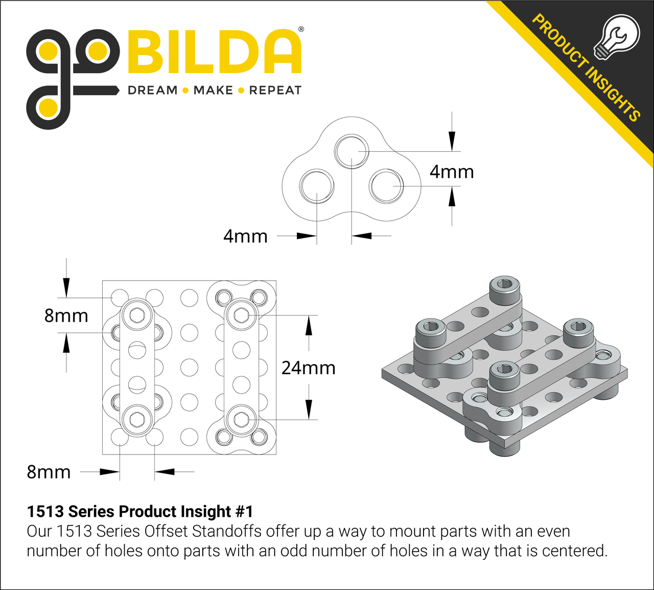 1513 Series Offset Standoff (4mm Length) - 4 Pack