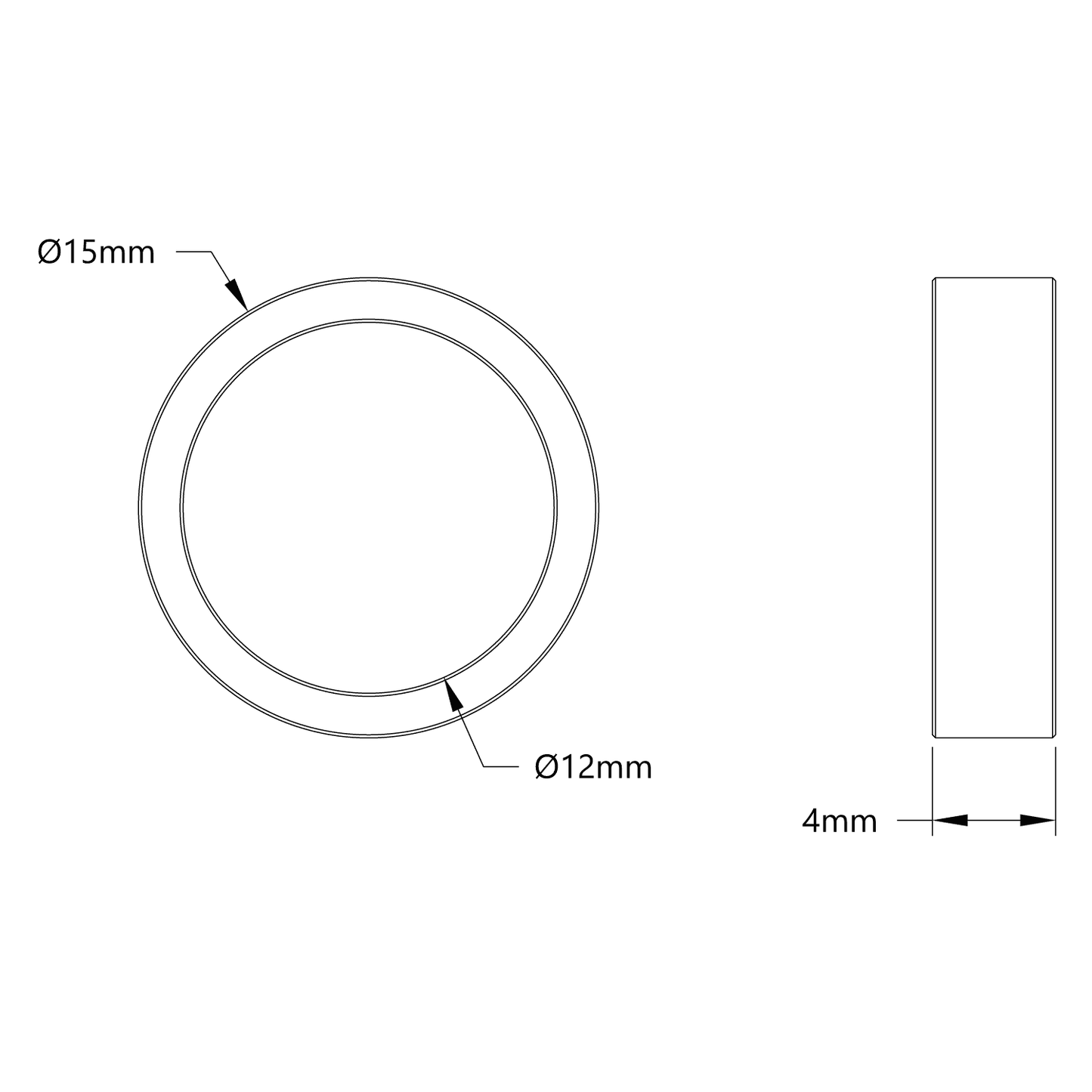 12mm ID Steel Spacer (15mm OD, 4mm Length) - 4 Pack