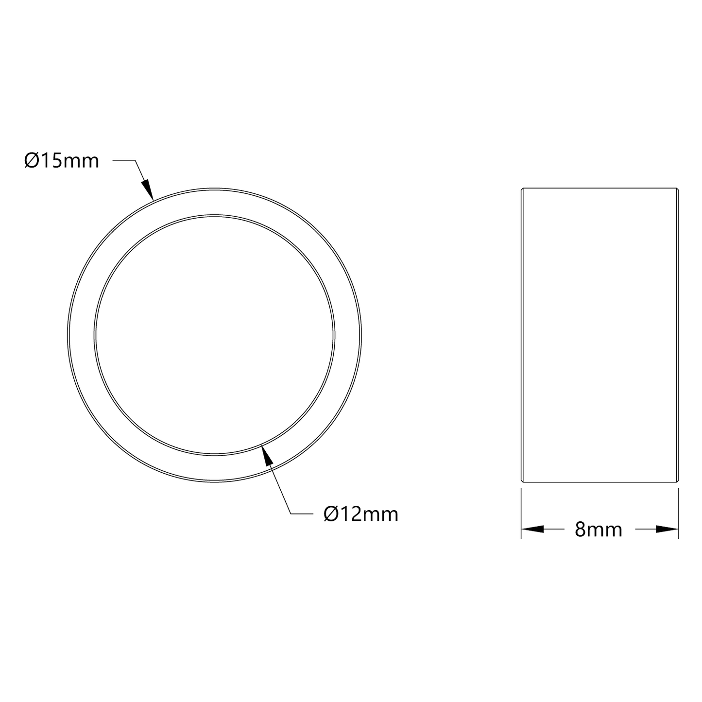 12mm ID Steel Spacer (15mm OD, 8mm Length) - 4 Pack