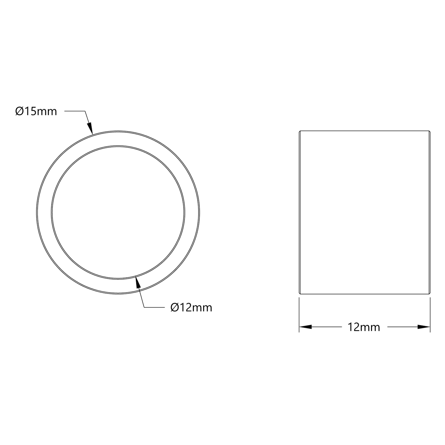 12mm ID Steel Spacer (15mm OD, 12mm Length) - 4 Pack