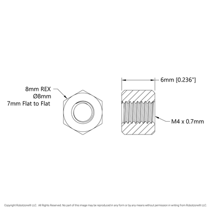 1516 Series 8mm REX™ Standoff (M4 x 0.7mm Threads, 6mm Length) - 4 Pack