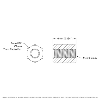 1516 Series 8mm REX™ Standoff (M4 x 0.7mm Threads, 10mm Length) - 4 Pack