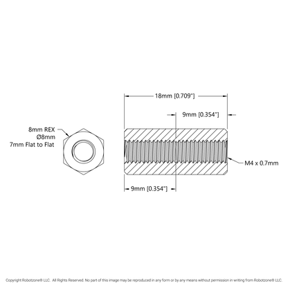 1516 Series 8mm REX™ Standoff (M4 x 0.7mm Threads, 18mm Length) - 4 Pack