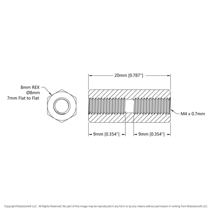 1516 Series 8mm REX™ Standoff (M4 x 0.7mm Threads, 20mm Length) - 4 Pack