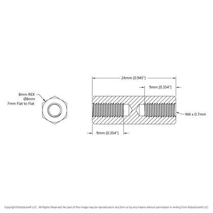 1516 Series 8mm REX™ Standoff (M4 x 0.7mm Threads, 24mm Length) - 4 Pack