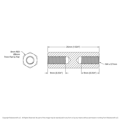 1516 Series 8mm REX™ Standoff (M4 x 0.7mm Threads, 26mm Length) - 4 Pack