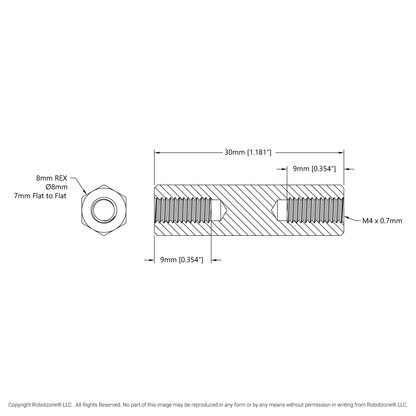 1516 Series 8mm REX™ Standoff (M4 x 0.7mm Threads, 30mm Length) - 4 Pack