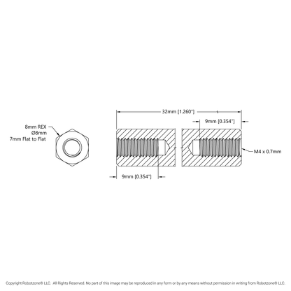 1516 Series 8mm REX™ Standoff (M4 x 0.7mm Threads, 32mm Length) - 4 Pack