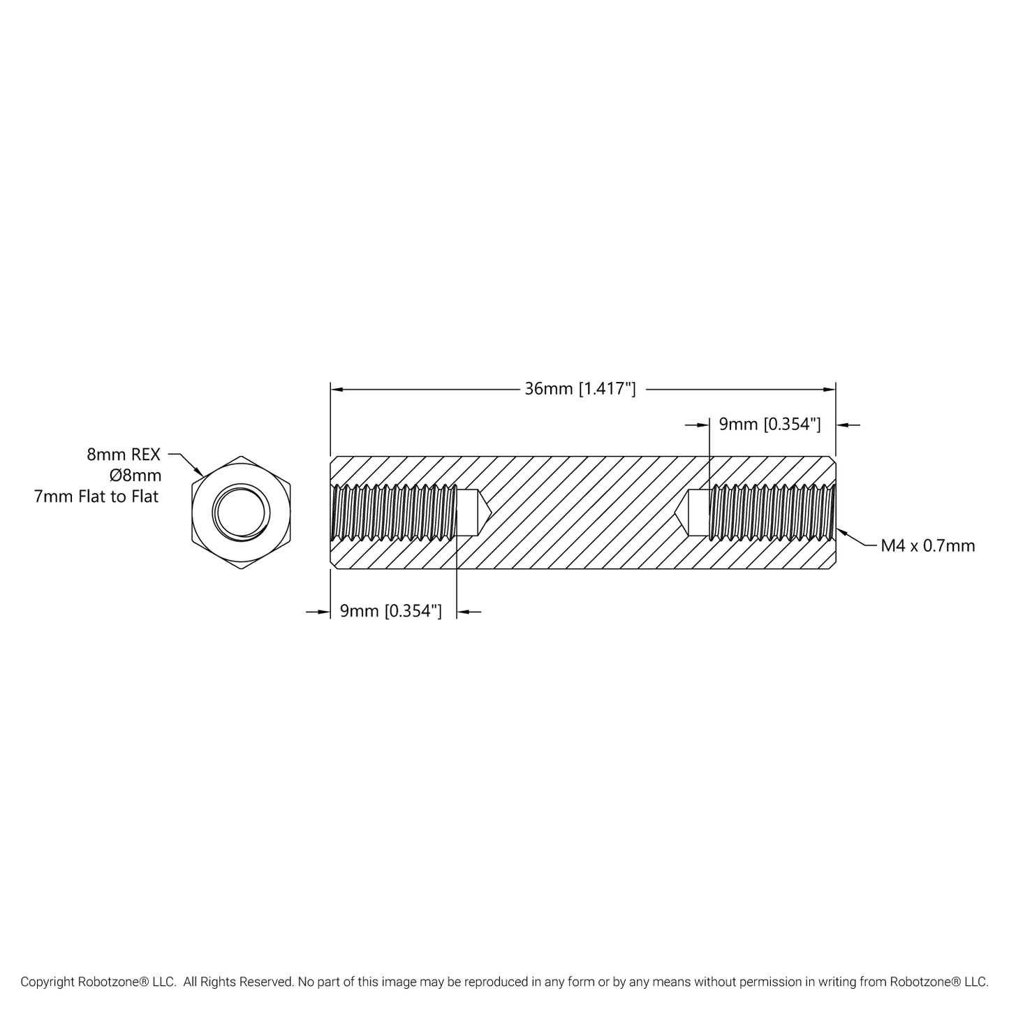 1516 Series 8mm REX™ Standoff (M4 x 0.7mm Threads, 36mm Length) - 4 Pack