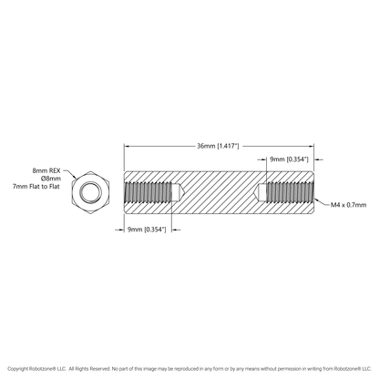 1516 Series 8mm REX™ Standoff (M4 x 0.7mm Threads, 36mm Length) - 4 Pack