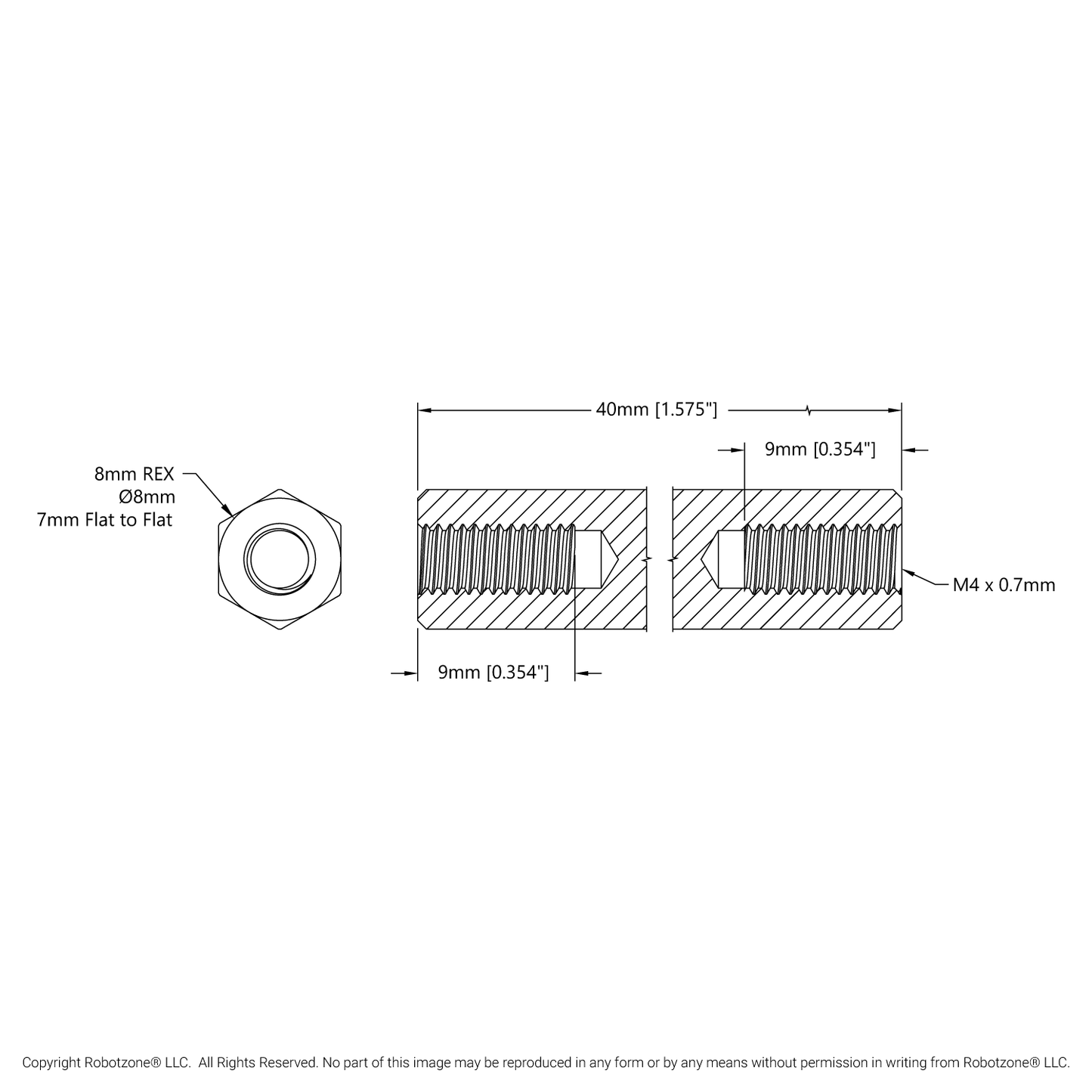 1516 Series 8mm REX™ Standoff (M4 x 0.7mm Threads, 40mm Length) - 4 Pack