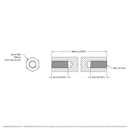 1516 Series 8mm REX™ Standoff (M4 x 0.7mm Threads, 88mm Length) - 4 Pack