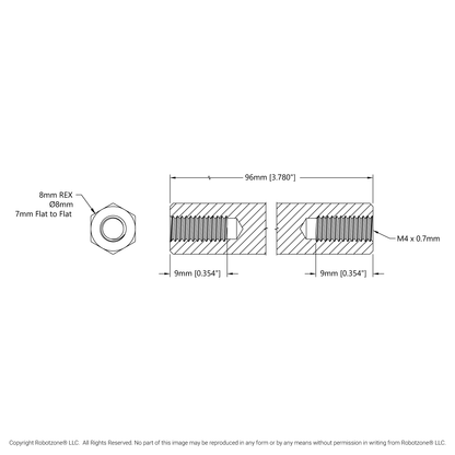 1516 Series 8mm REX™ Standoff (M4 x 0.7mm Threads, 96mm Length) - 4 Pack