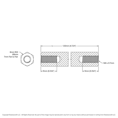 1516 Series 8mm REX™ Standoff (M4 x 0.7mm Threads, 120mm Length) - 4 Pack